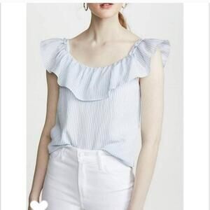 Susana Monaco Striped Off-Shoulder Blouse Blue White XS Ruffled Neckline